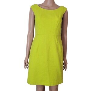 Ann Taylor sheath Dress Women's 0/XS neon yellow green Office Short tweed Retro.
